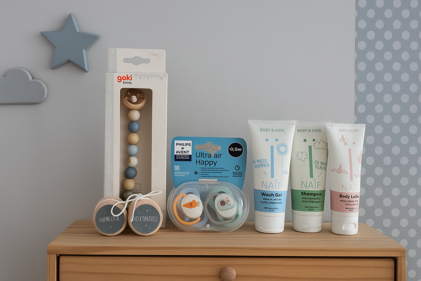 Naif Baby Kraamcadeau Luxe set met Verzorging - Fopspeen - Ketting Beer - Bewaardoosjes