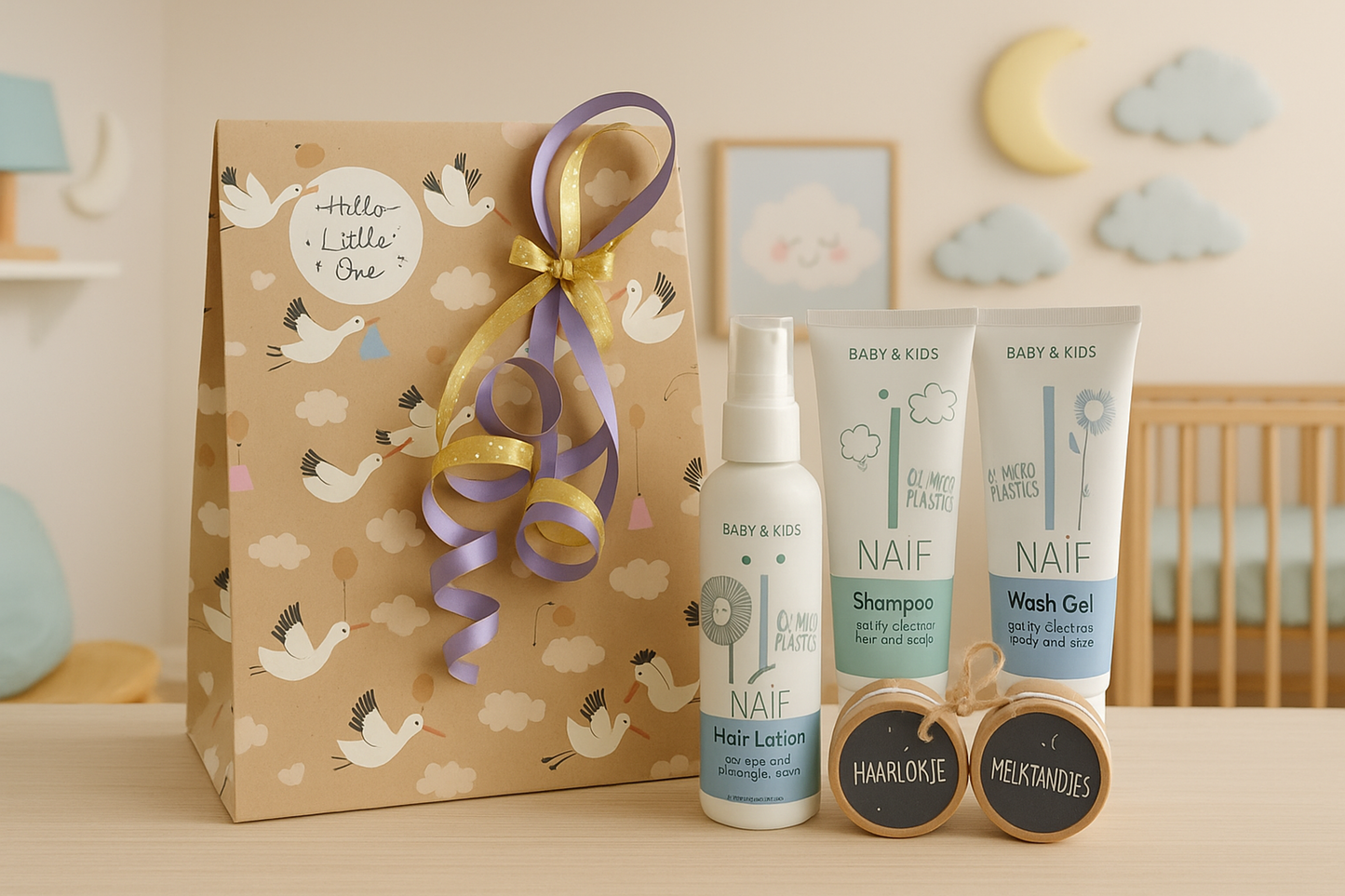 Naif Baby Cadeauset Haarverzorging & Bewaardoosjes
