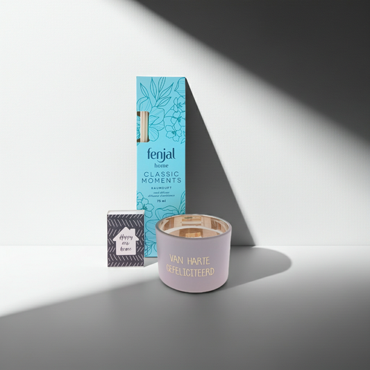 Fenjal Cadeaseut Home met Kaarsje gefeliciteerd & Zeepje