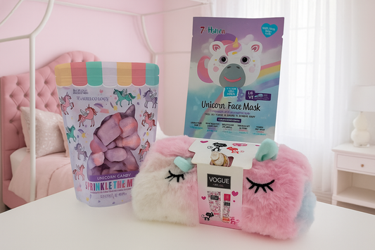 Unicorn Cadeauset voor in bad met Masker en toilettas met Douche & Deo