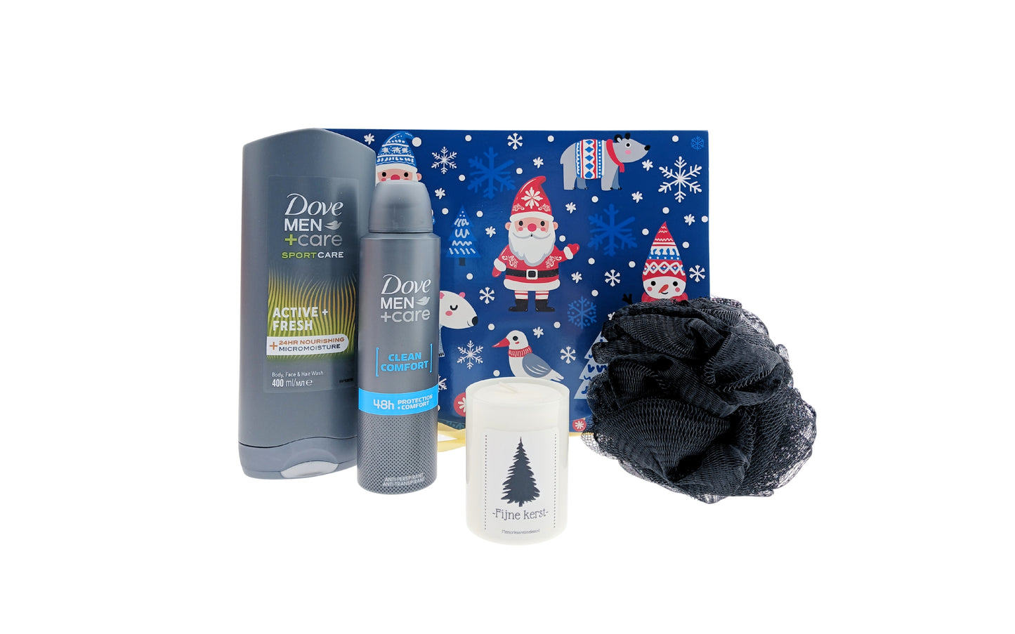 Dove Gift Set Christmas Men Shower &amp; Deodorant - Candle Merry Christmas &amp; Black Puff 
