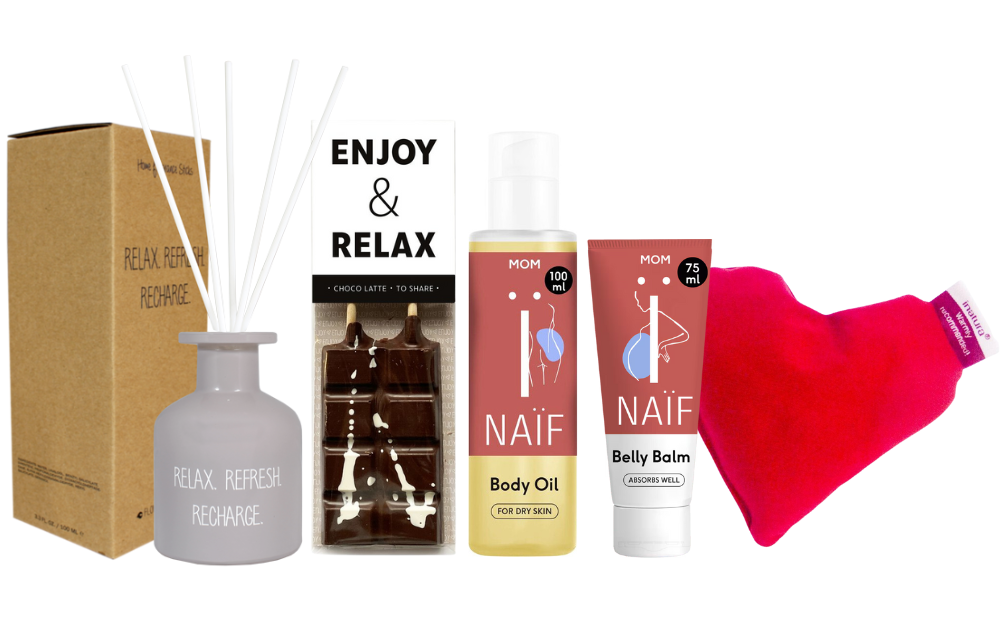 Naif Cadeauset Mom Relax Luxe Body, Chocolade & Geurstokjes