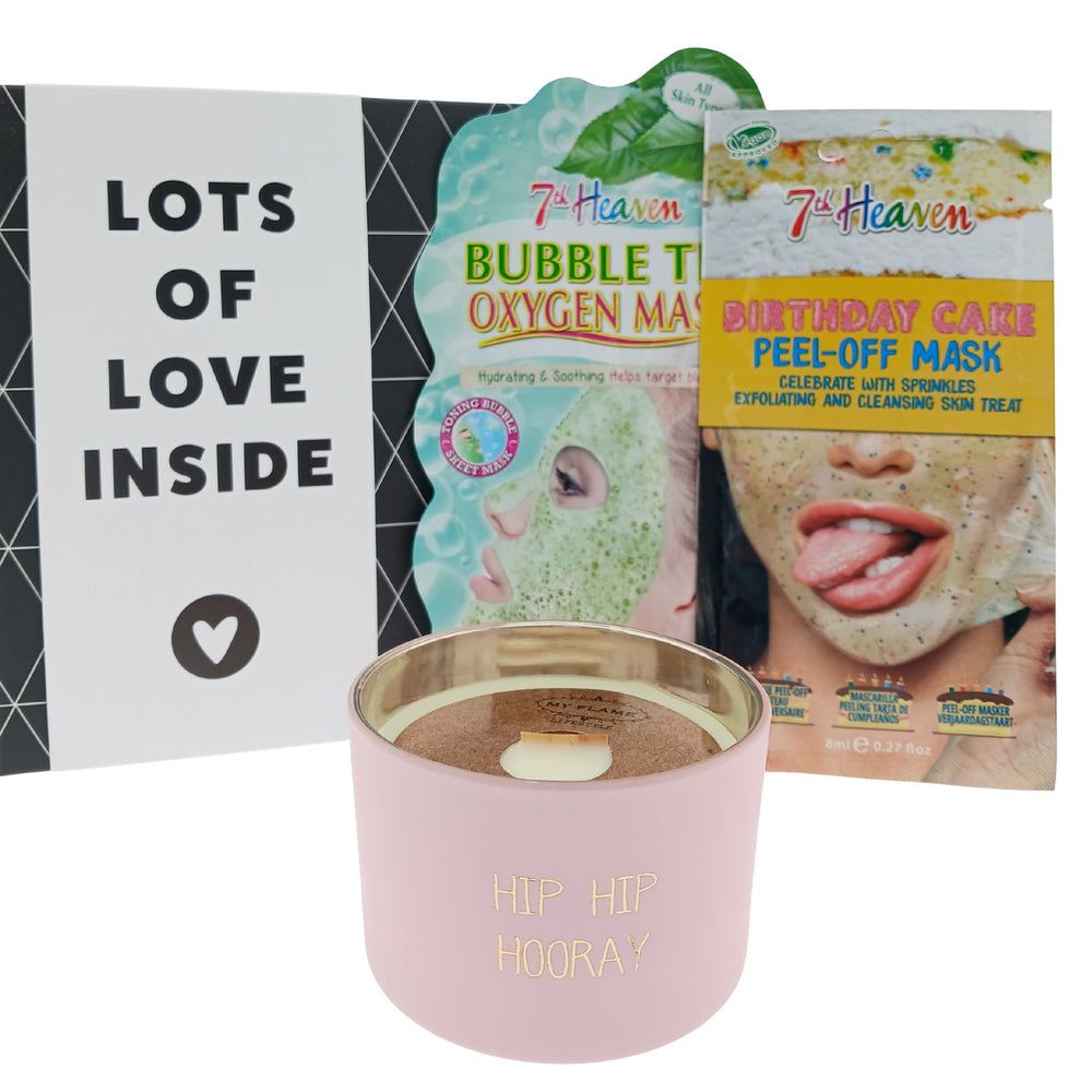 7th heaven Verjaardag met Chocolade - Maskers - Kaars Cadeauset
