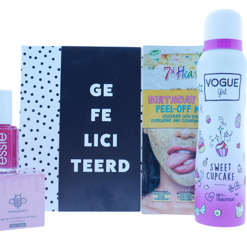 Vogue Verjaardag Cadeauset met Essie Nagellak - Lipbalsem - Masker - Deo & Chocoladewens