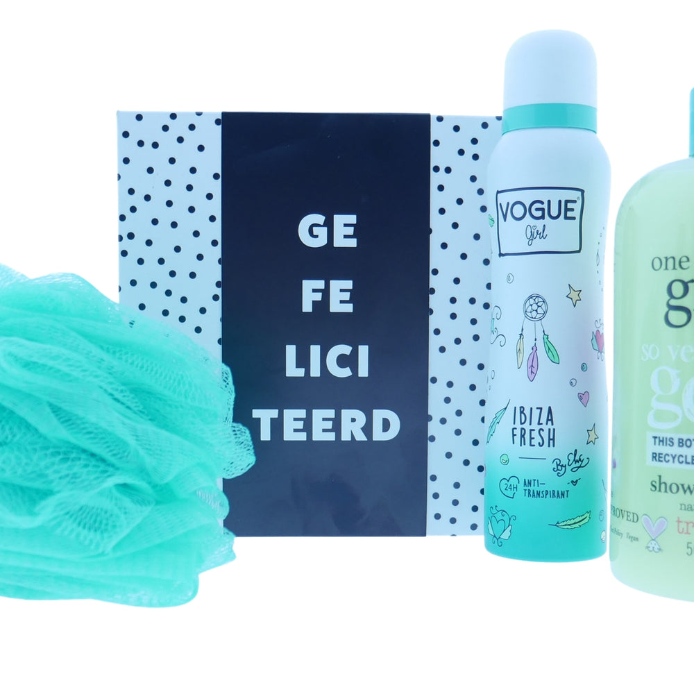 Vogue Verjaardag Cadeauset met Deo - Douche - Puff & Chocolade