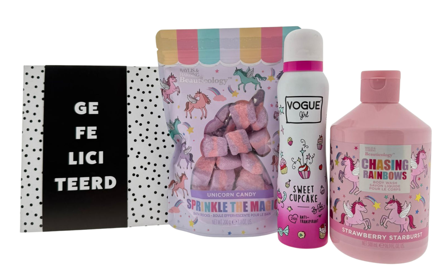 Unicorn Verjaardag Cadeauset met Douche & Bad - Deo en Chocoladewens Gefeliciteerd