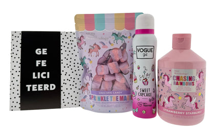 Unicorn Verjaardag Cadeauset met Douche & Bad - Deo en Chocoladewens Gefeliciteerd
