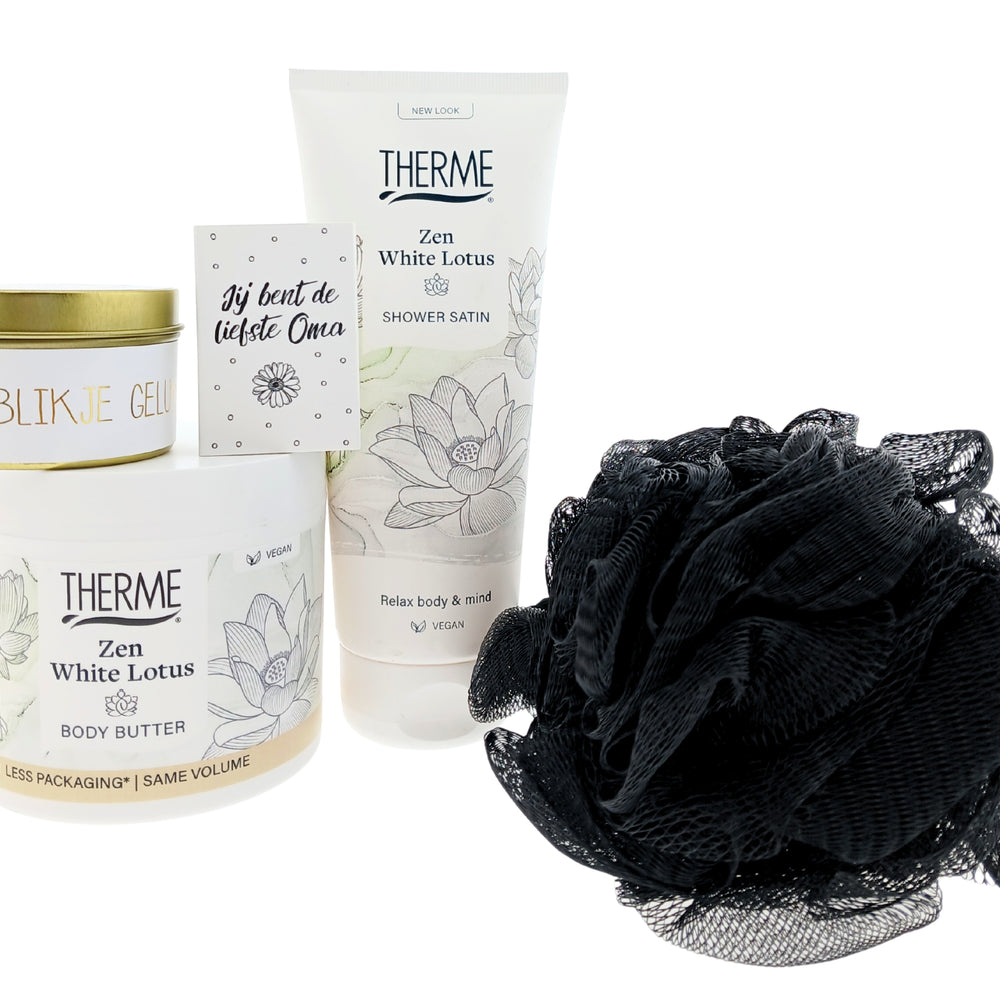 Therme Cadeauset Oma Zen White Lotus Douche met Kaars & Zwarte puff