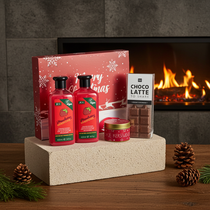 XHC Cadeauset Kerst Shampoo&Conditioner Strawberry - Chocolade Latte & Kaars Kerstwensen