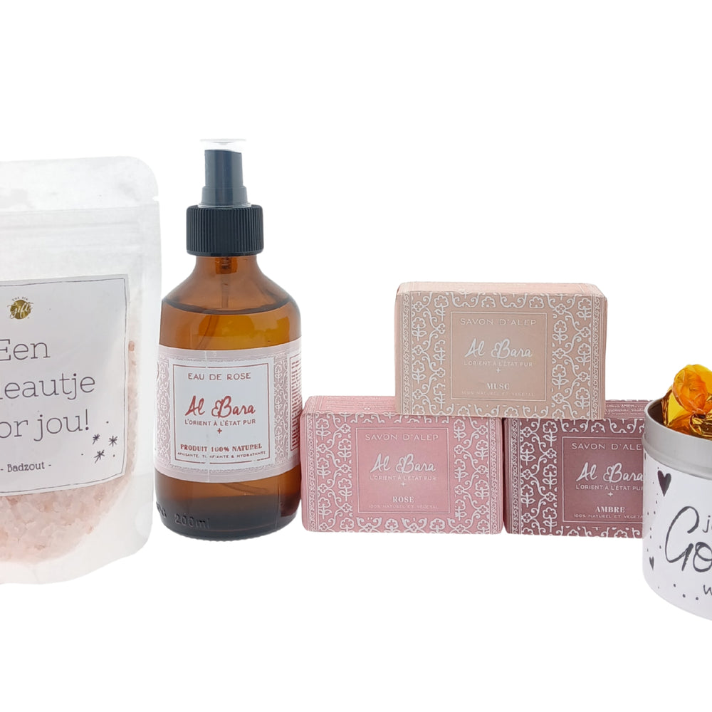 Al Bara Cadeauset Rozenwater & Zeepjes met Snoepblikje Badzout