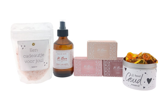 Al Bara Cadeauset Rozenwater & Zeepjes met Snoepblikje Badzout