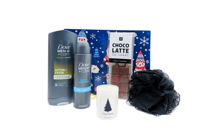 Dove Cadeauset Kerst Men Douche & Deo, Chocolade - Kaars Kerst & Puff