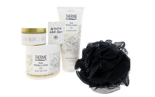 Therme Cadeauset Oma Zen White Lotus Douche met Kaars & Zwarte puff