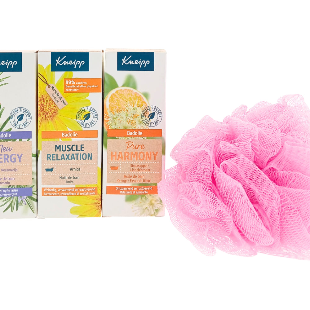 Kneipp Cadeauset Bad Olie New Energy & Active & Roze puff