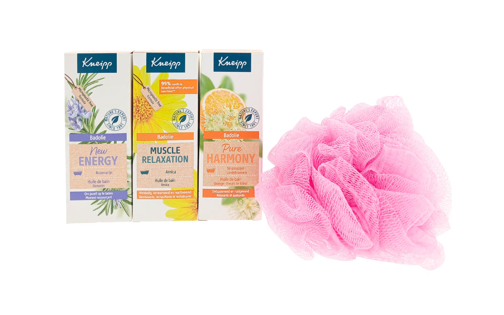 Kneipp Cadeauset Bad Olie New Energy & Active & Roze puff