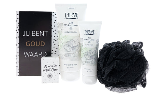 Therme Cadeauset Oma Zen White Lotus Douche - Handbalm - Chocoladewensen & Puff