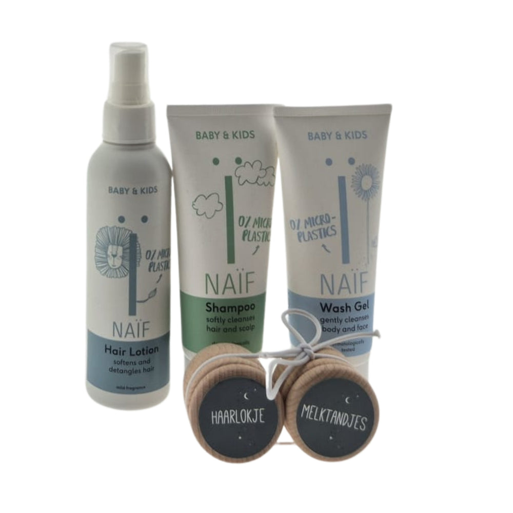 Naif Baby Cadeauset  Haarverzorging & Bewaardoosjes