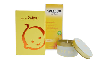 Zwitsal Eau de toilette Cadeauset, Weleda massageolie en Blikje hoop