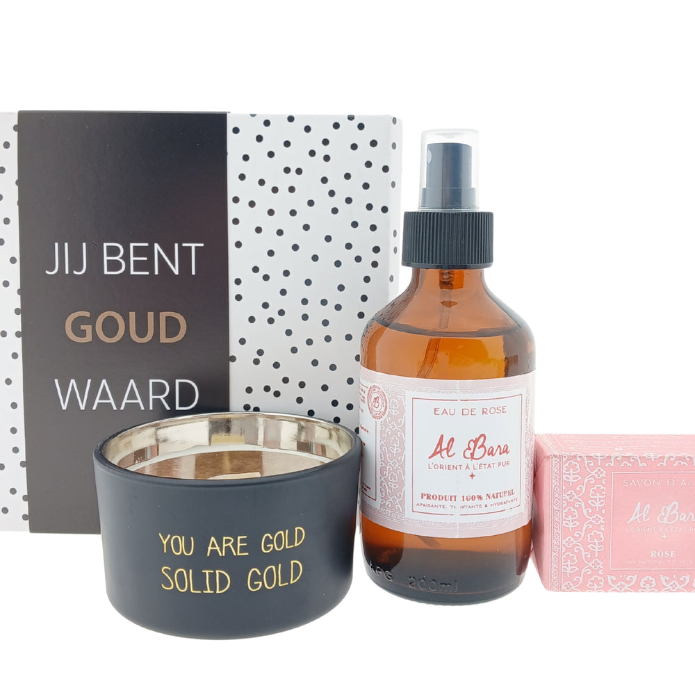 Al Bara Cadeauset Rozenwater Zeep met Kaars  Chocoladewens