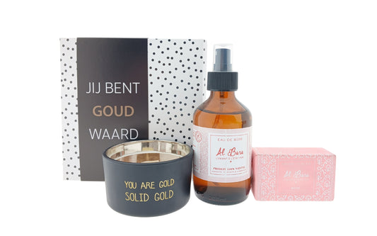Al Bara Cadeauset Rozenwater Zeep met Kaars  Chocoladewens