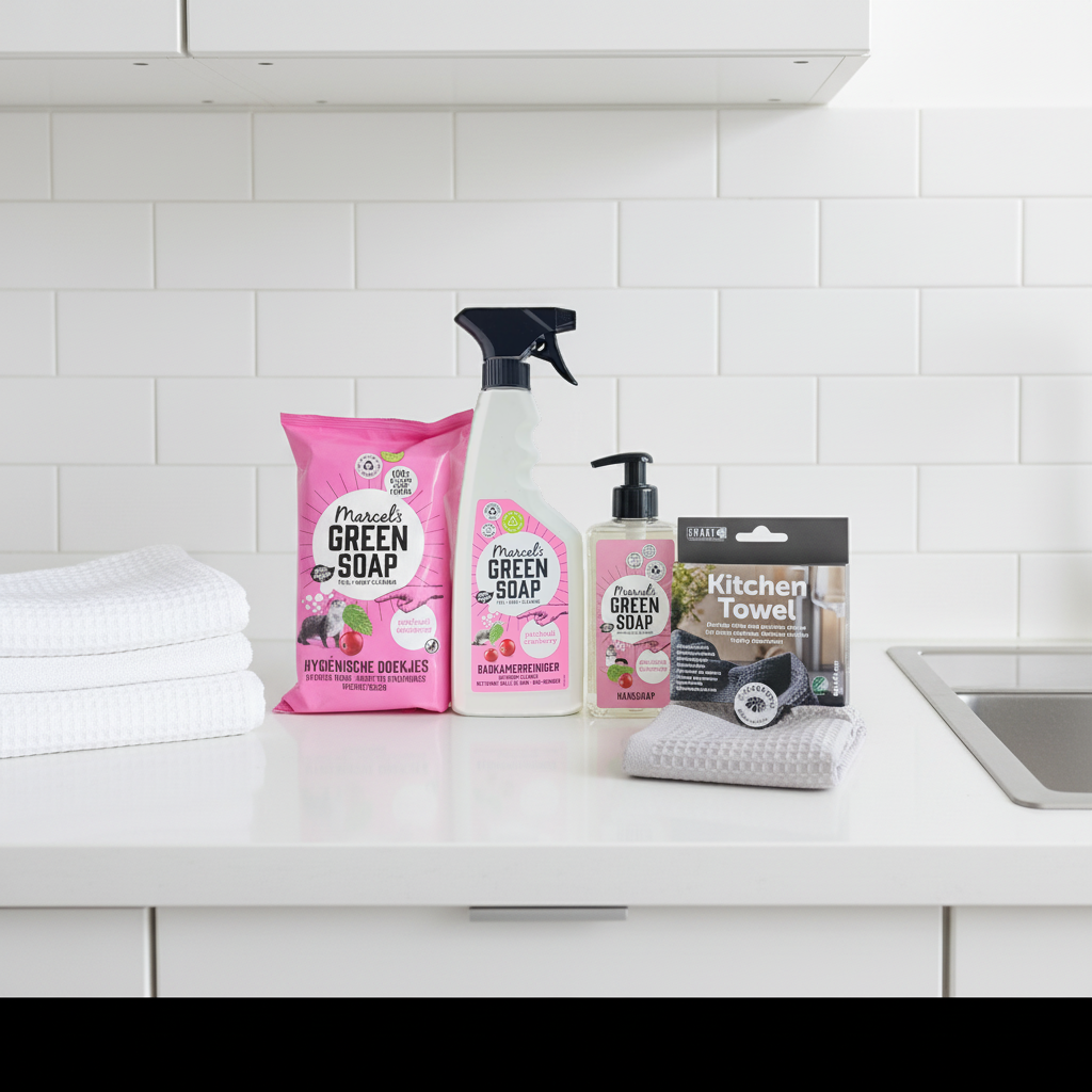 Green Soap Cadeauset New Home Patchouli Cranberry Compleet met Keukenhanddoek