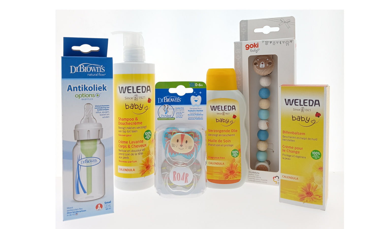 Weleda Luxe Kraamcadeau met Verzorging - Fopspeen - Houder Blauw - Drinkfles
