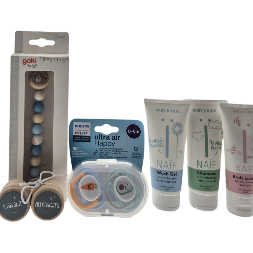 Naif Baby Kraamcadeau Luxe set met Verzorging - Fopspeen - Ketting Beer - Bewaardoosjes