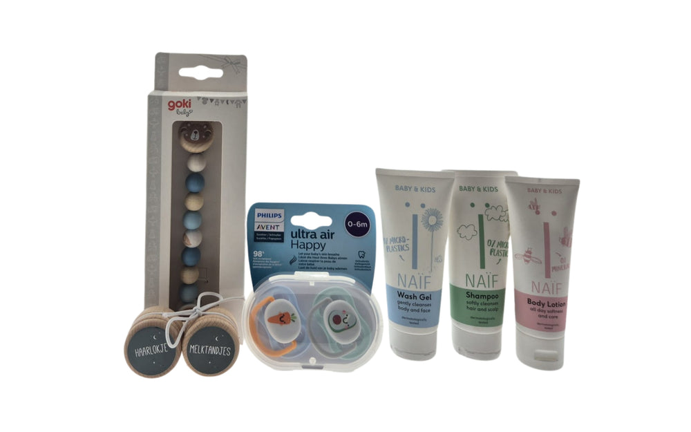 Naif Baby Kraamcadeau Luxe set met Verzorging - Fopspeen - Ketting Beer - Bewaardoosjes