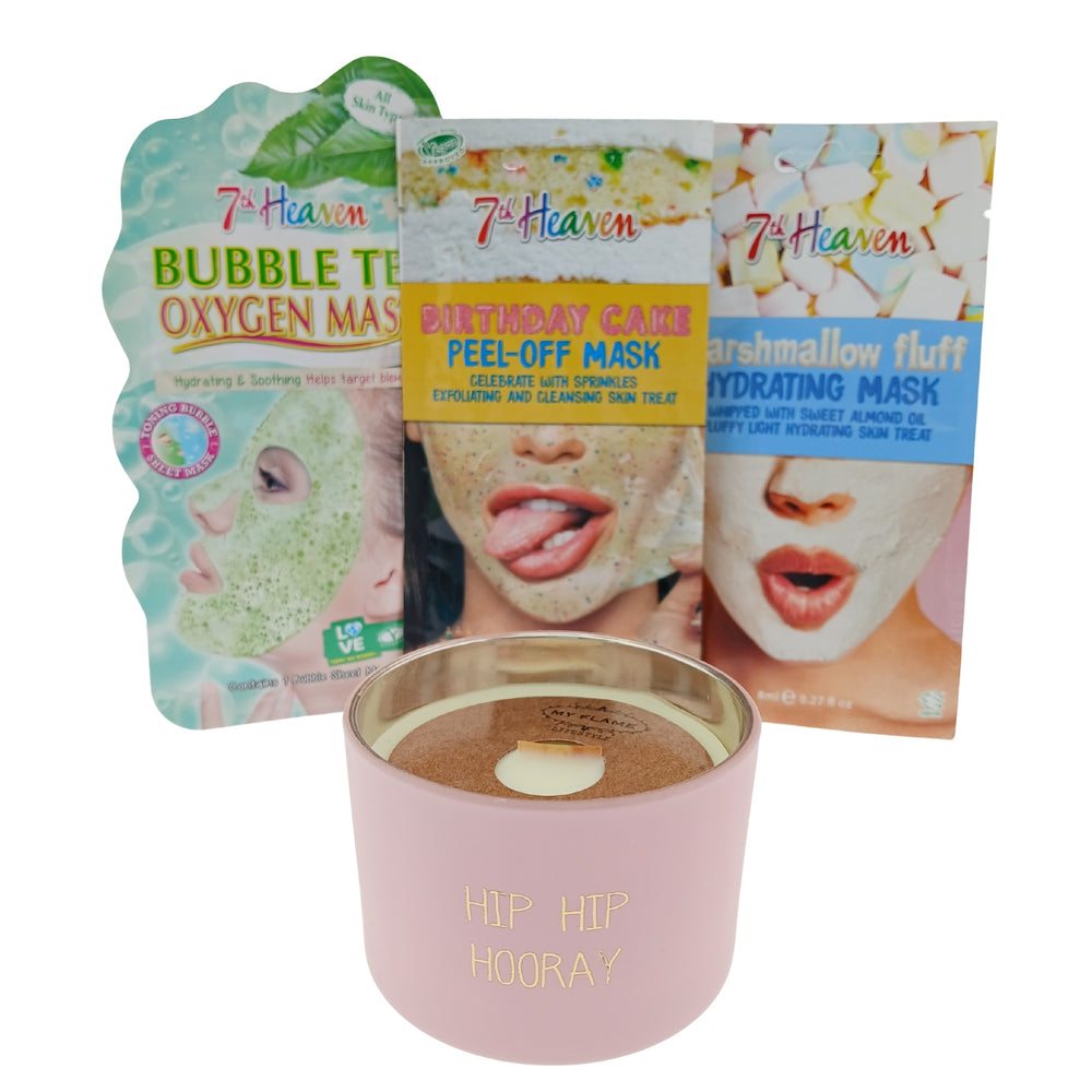 7th Heaven Verjaardag met Maskers & Kaars Cadeauset