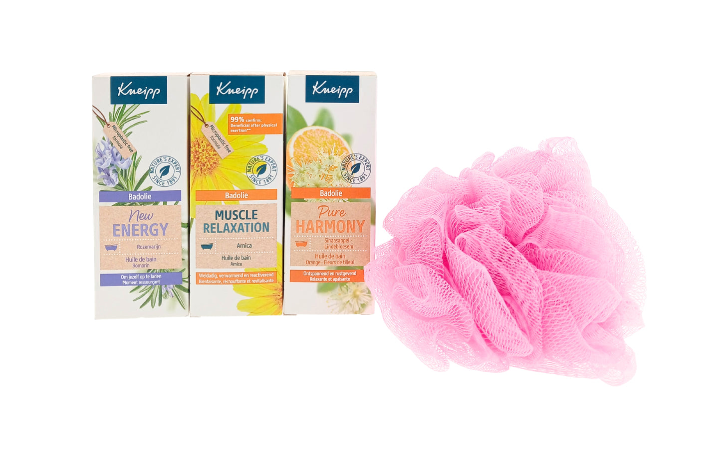 Kneipp Cadeauset Bad Olie New Energy & Active & Roze puff