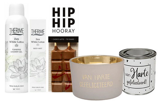 Therme Cadeauset Zen White Lotus Gefeliciteerd Kaars & Chocolade