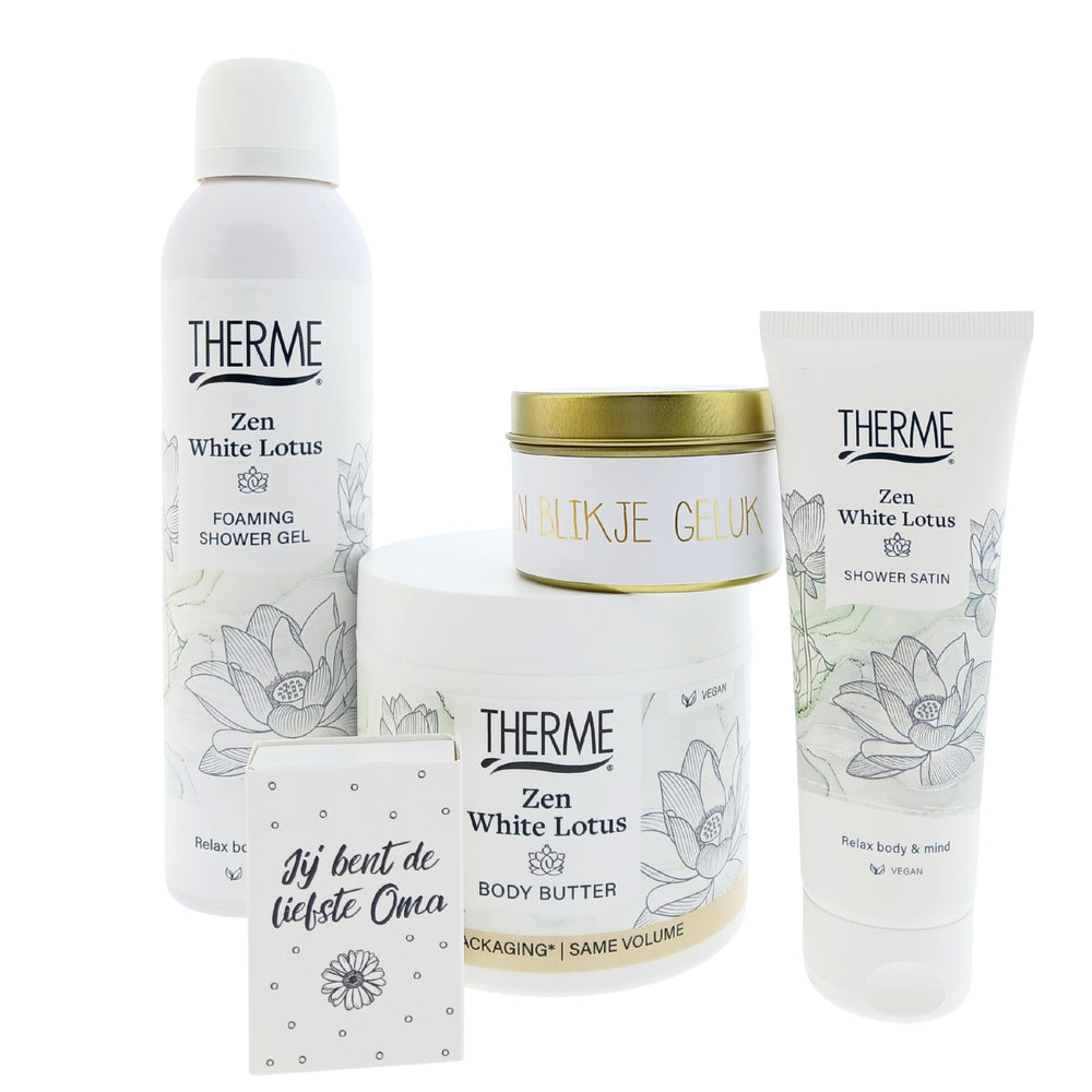 Therme Cadeauset Oma White Lotus Douche & Kaars Blikje geluk