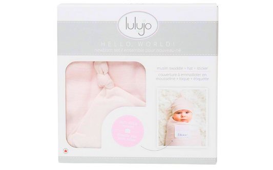 Lulujo Hello World Swaddle & Hat Pink