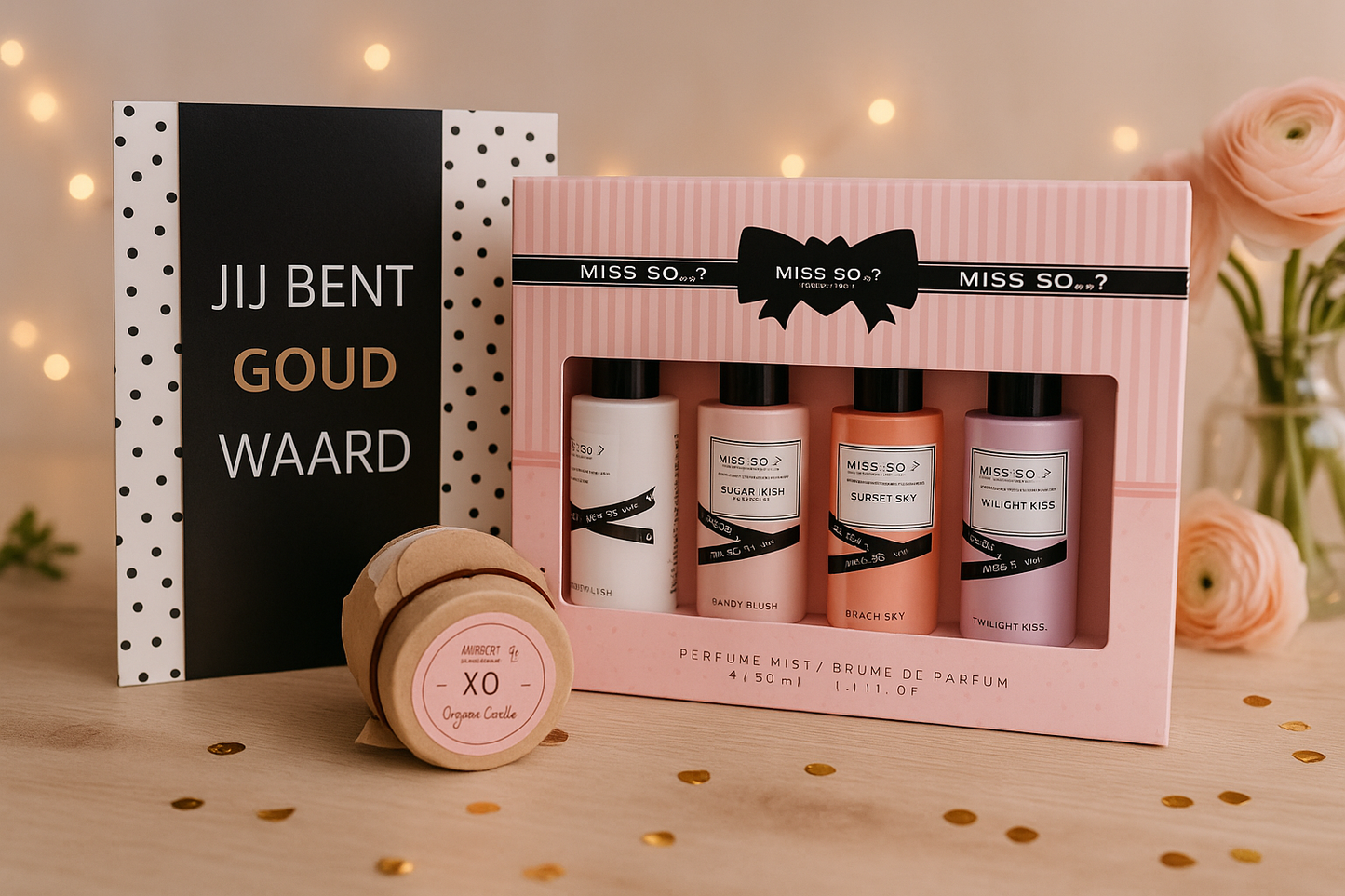 Miss so...? Verjaardag Cadeauset met Mini set - Chocoladewens & Kaarsje