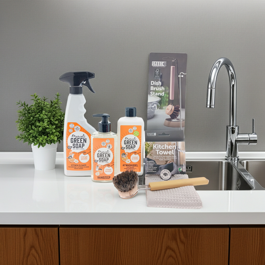 Green Soap Cadeauset New Home Orange Compleet Afwasborstel Keukenhanddoek