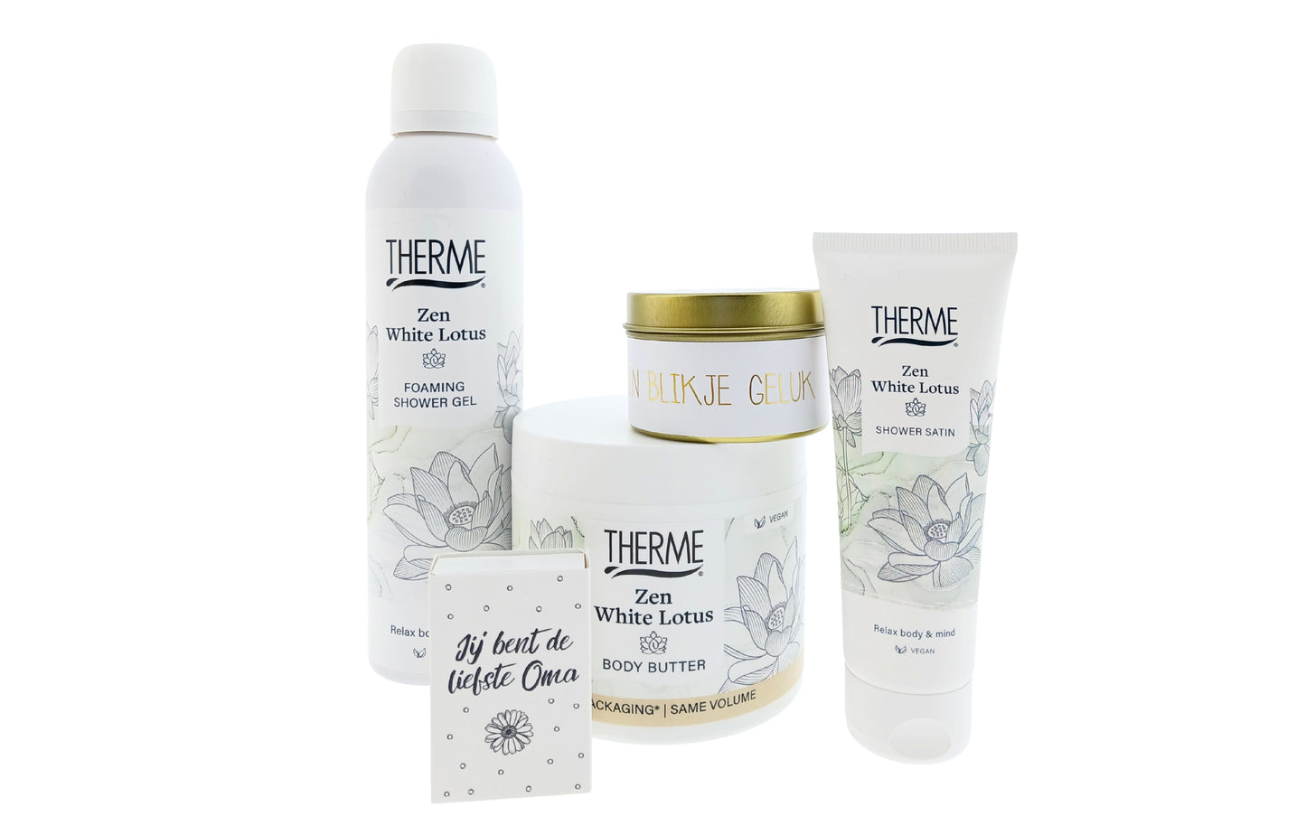 Therme Gift Set Grandma White Lotus Shower &amp; Candle Tin of Happiness