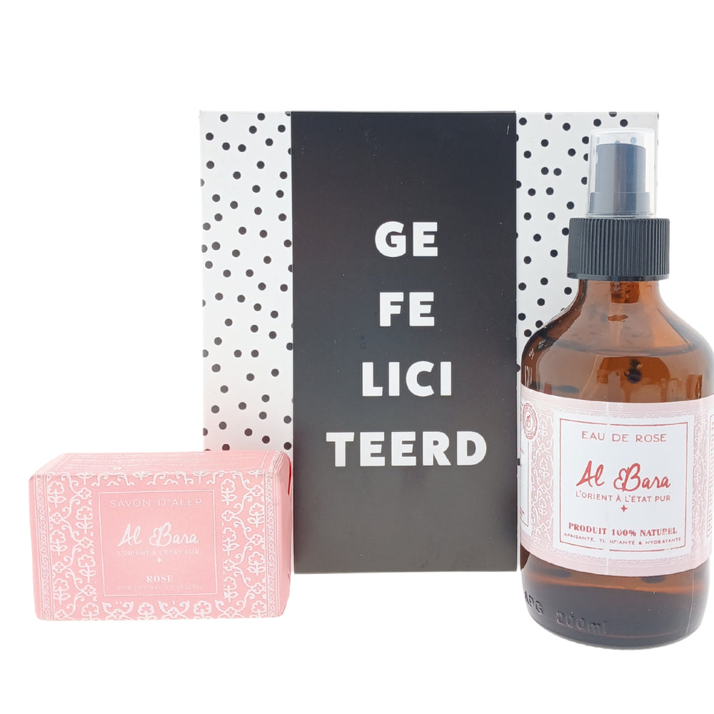 Al Bara Cadeauset Rozenwater Zeep met Chocoladewens Gefeliciteerd