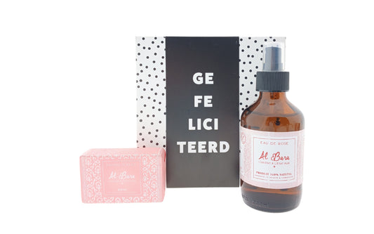 Al Bara Cadeauset Rozenwater Zeep met Chocoladewens Gefeliciteerd