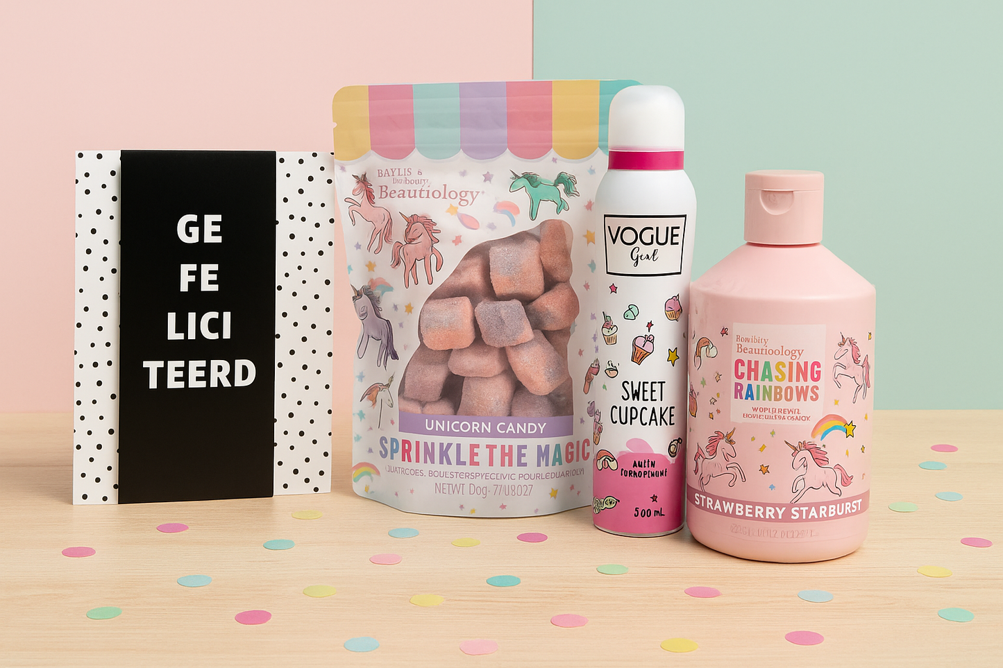Unicorn Verjaardag Cadeauset met Douche & Bad - Deo en Chocoladewens Gefeliciteerd