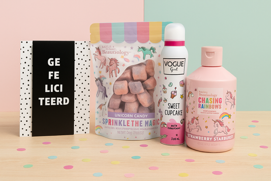 Unicorn Verjaardag Cadeauset met Douche & Bad - Deo en Chocoladewens Gefeliciteerd