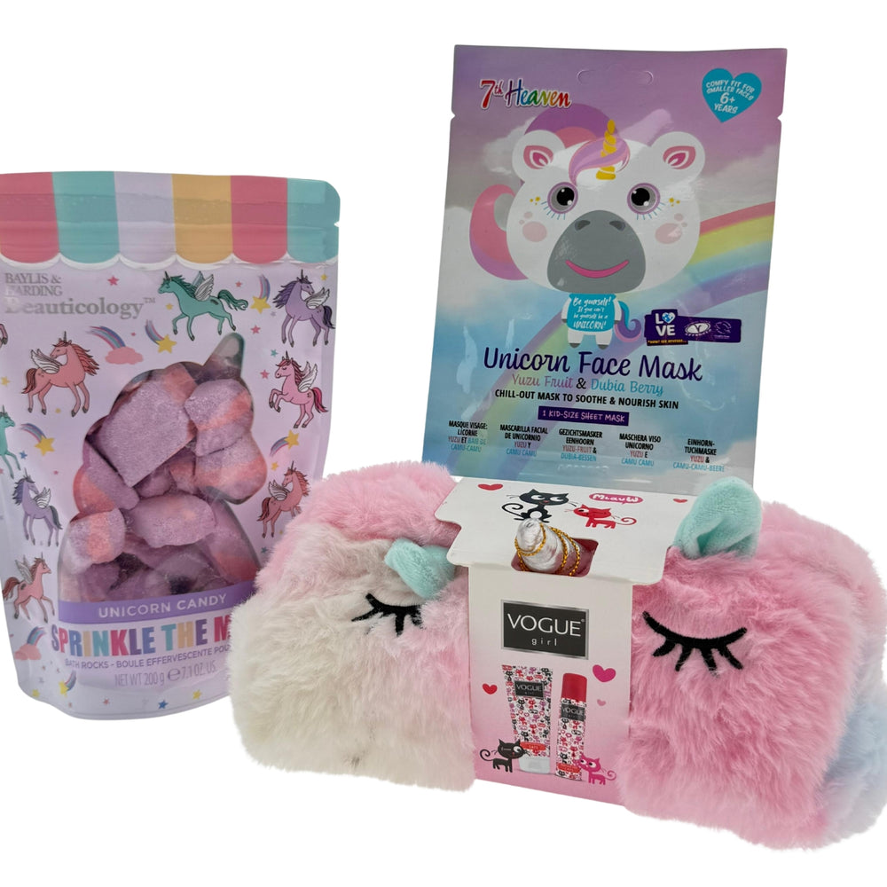 Unicorn Cadeauset voor in bad met Masker en toilettas met Douche & Deo