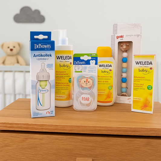 Weleda Luxe Kraamcadeau met Verzorging - Fopspeen - Houder Blauw - Drinkfles