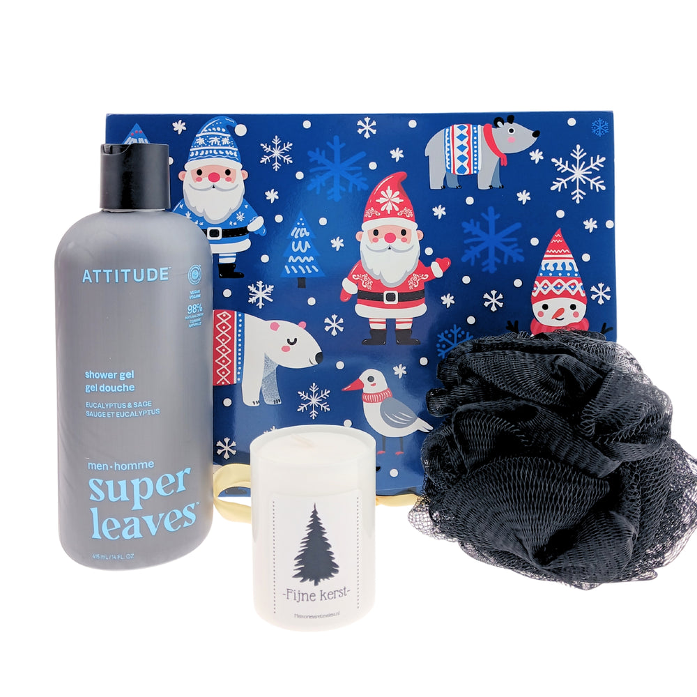Attitude Cadeauset Kerst Men Douche, Fijne kerst kaars & Zwarte puff