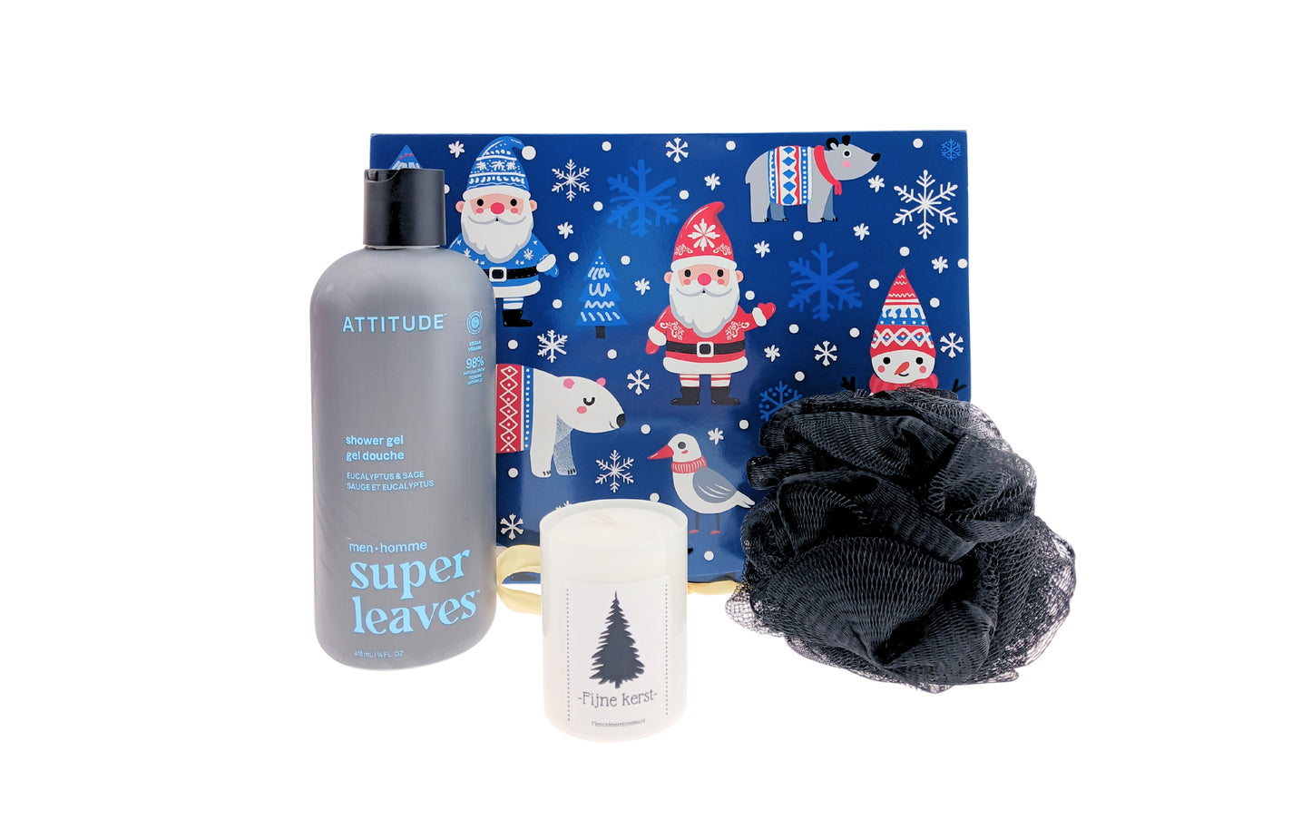 Attitude Cadeauset Kerst Men Douche, Fijne kerst kaars & Zwarte puff