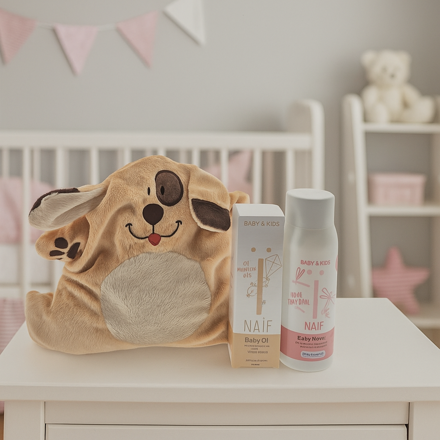 Naif Baby Kraamcadeau met Warmteknuffel Baby Olie & Poeder