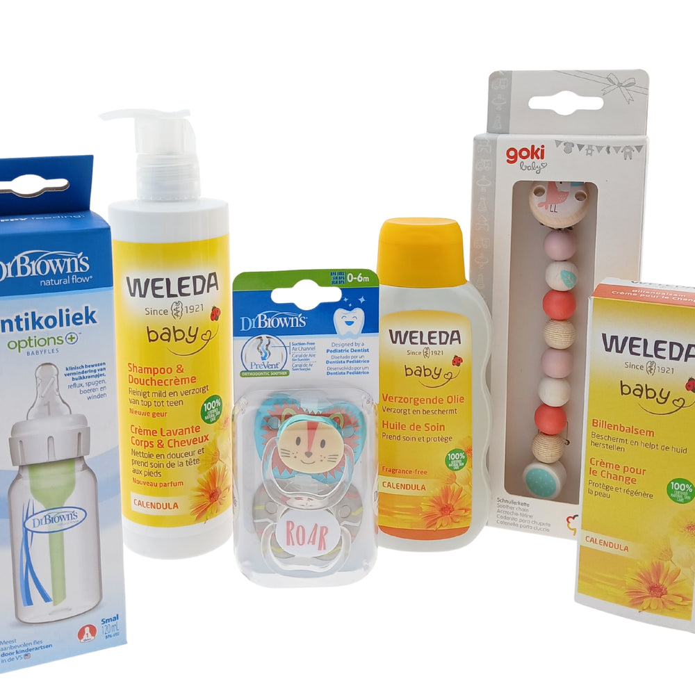 Weleda Luxe Kraamcadeau met Verzorging - Fopspeen Roze- Houder - Drinkfles