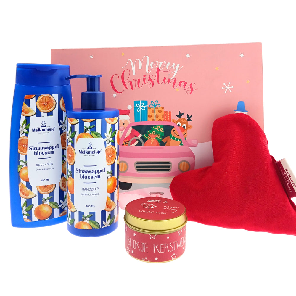 Melkmeisje Cadeauset Kerst Sinaasappel Douche & Handzeep - Kaars Kerstwensen