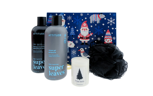 Attitude Cadeauset Kerst Men Douche&Shampoo, Fijne Kerst Kaars & Zwarte puff