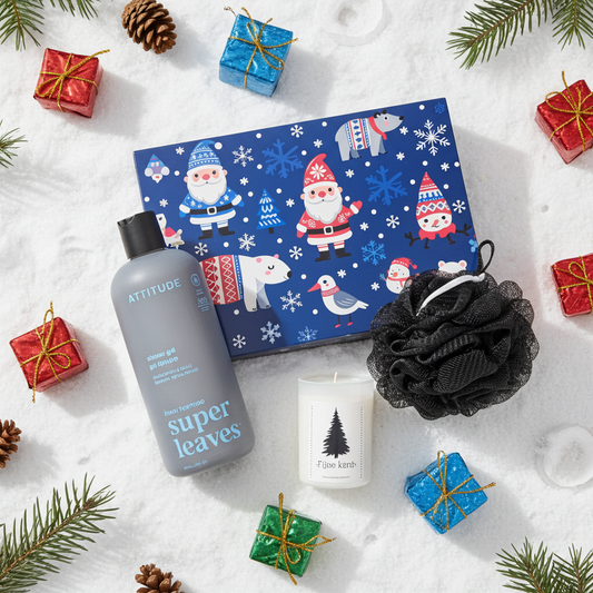 Attitude Cadeauset Kerst Men Douche, Fijne kerst kaars & Zwarte puff