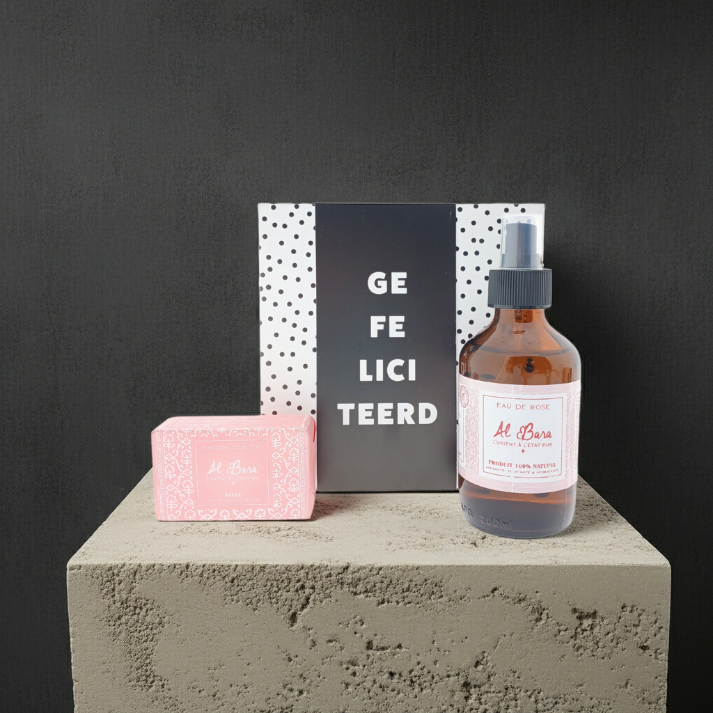 Al Bara Cadeauset Rozenwater Zeep met Chocoladewens Gefeliciteerd